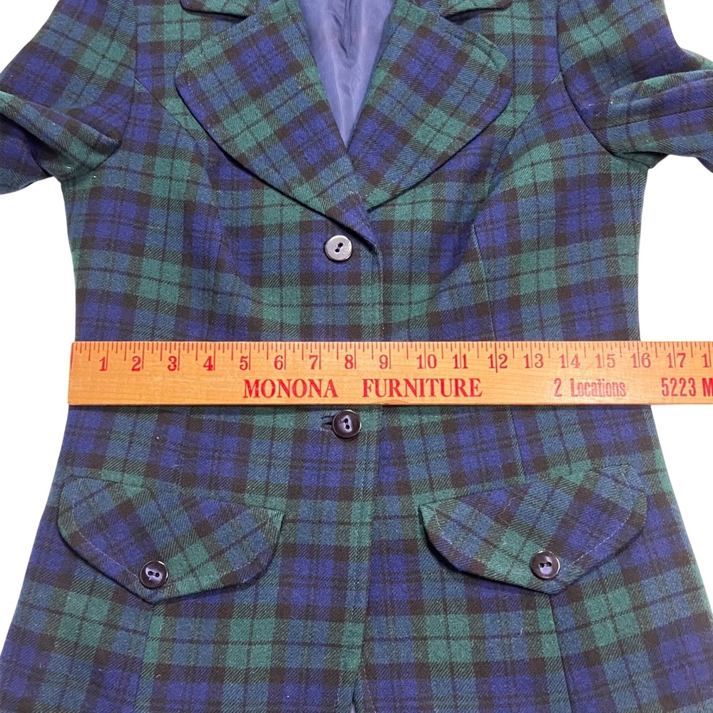 Pendleton Vintage Wool Blazer Black Watch Plaid Tartan Jacket Green Blue Size 10 - Picture 7 of 11